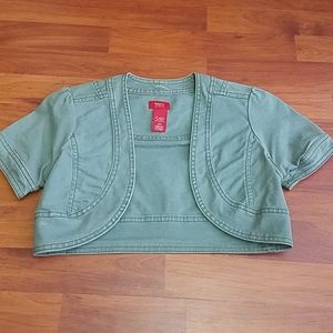 Faded wash navy green crop jacket
